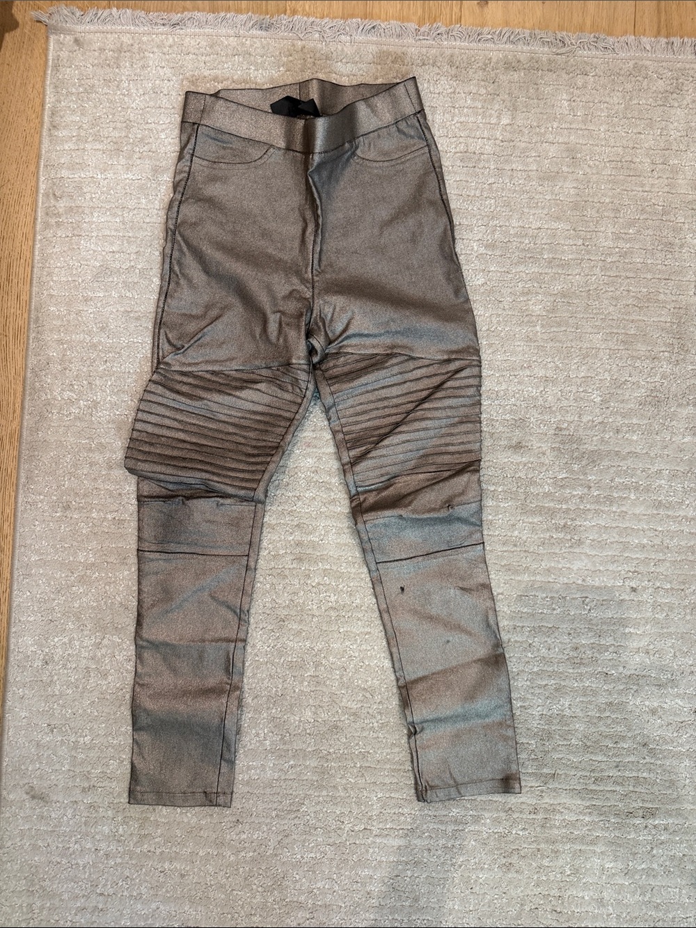 Men's Metallic Brown Moto-Style Pants